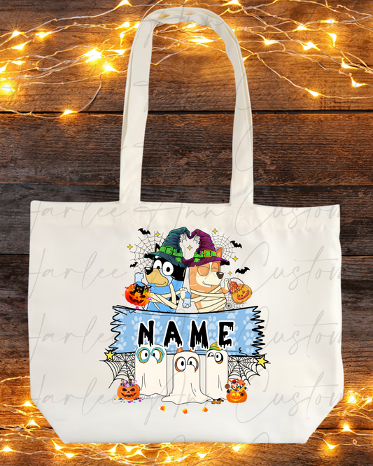 Ghost Blue Dog Trick or Treat Tote