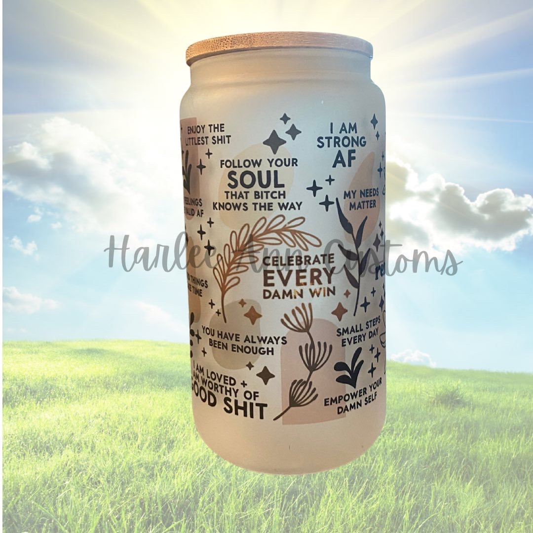 16 oz Adult Vulgar Daily Affirmations Glass Can Cup