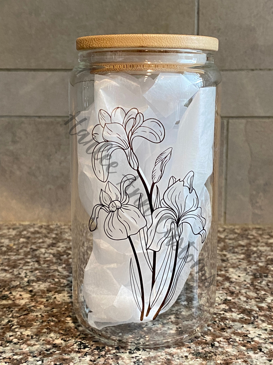 Iris bouquet 16oz glass can cup